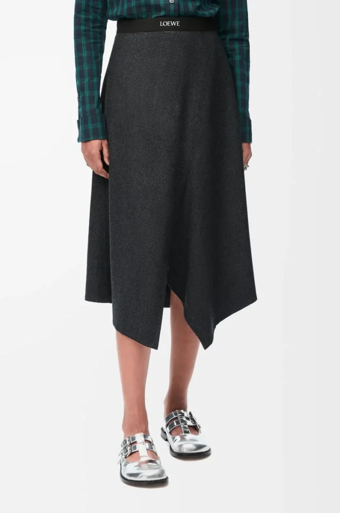 Asymmetric skirt in wool and cashmere Charcoal Melange Asymmetric skirt in wool and cashmere Charcoal Melange