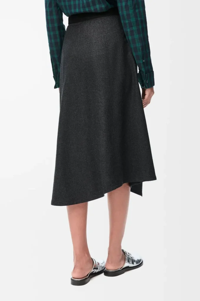 Asymmetric skirt in wool and cashmere Charcoal Melange Asymmetric skirt in wool and cashmere Charcoal Melange