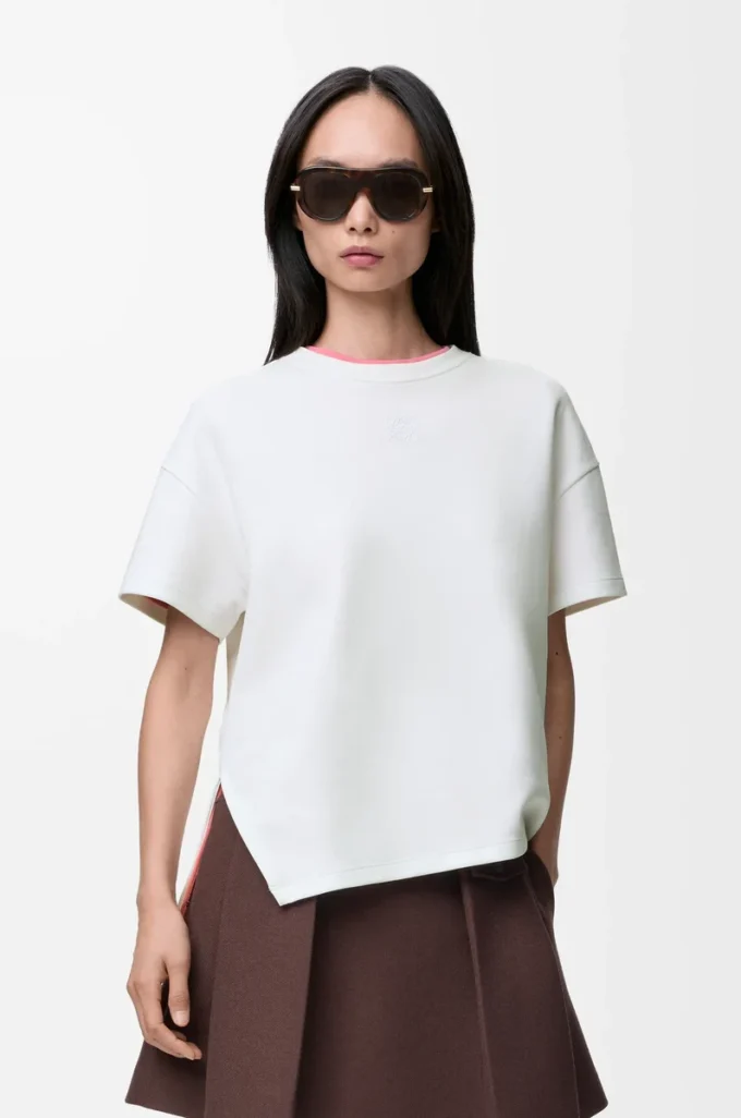 Asymmetric t-shirt in cotton blend White Asymmetric t-shirt in cotton blend White
