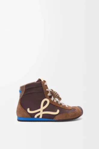 Ballet Runner 2.0 high-top in nylon and calfskin Brown/Yellow/Blue