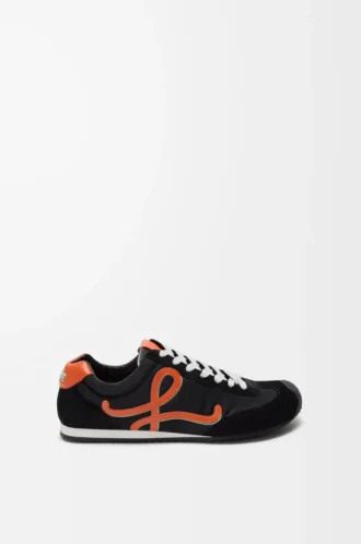 Ballet Runner 2.0 in nylon and calfskin Black/Orange/Pale Green