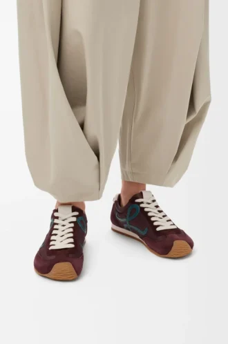 Ballet Runner 2.0 in nylon and calfskin Burgundy/Duck Blue/Dough