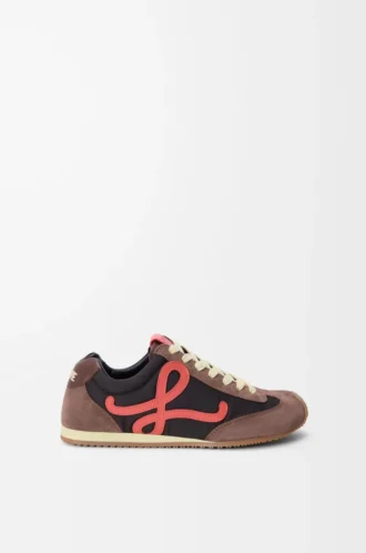 Ballet Runner 2.0 in nylon and calfskin Chocolate/Coral/Yellow