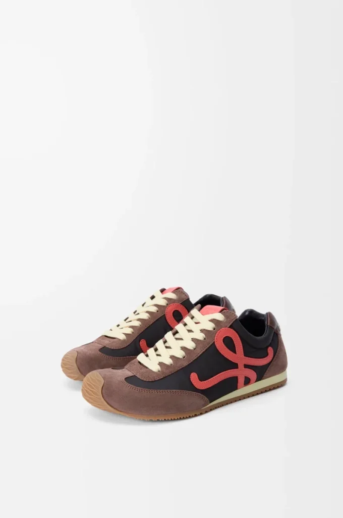 Ballet Runner 2.0 in nylon and calfskin Chocolate/Coral/Yellow Ballet Runner 2.0 in nylon and calfskin Chocolate/Coral/Yellow