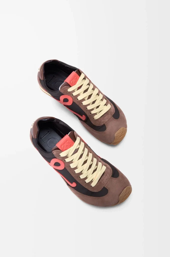 Ballet Runner 2.0 in nylon and calfskin Chocolate/Coral/Yellow Ballet Runner 2.0 in nylon and calfskin Chocolate/Coral/Yellow