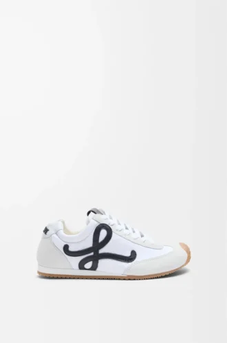 Ballet Runner 2.0 in nylon and calfskin White/Black