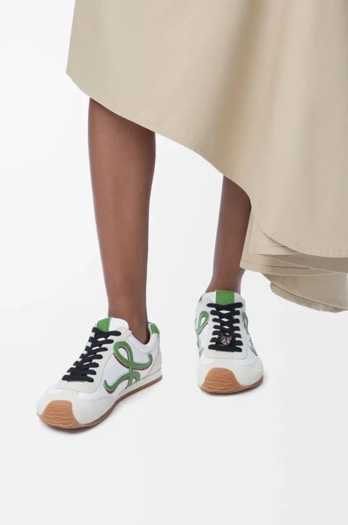 Ballet Runner 2.0 in nylon and calfskin White/Grass Green/Dark Orang Ballet Runner 2.0 in nylon and calfskin White/Grass Green/Dark Orang