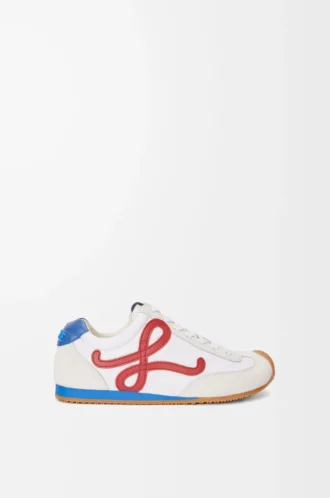 Ballet Runner 2.0 in nylon and calfskin White/Red/Blue