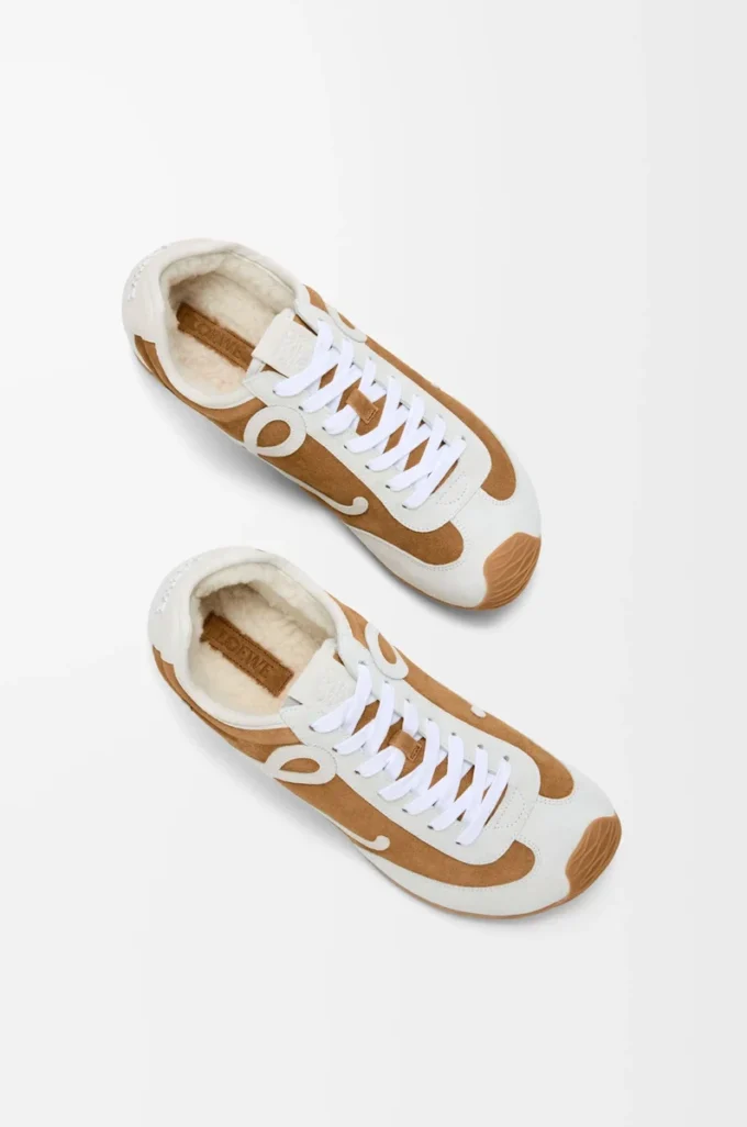 Ballet Runner 2.0 in suede and shearling Tan/White Ballet Runner 2.0 in suede and shearling Tan/White
