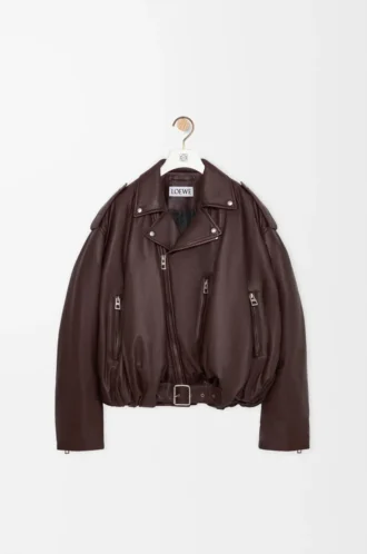 Balloon biker jacket in nappa lambskin Dark Brown