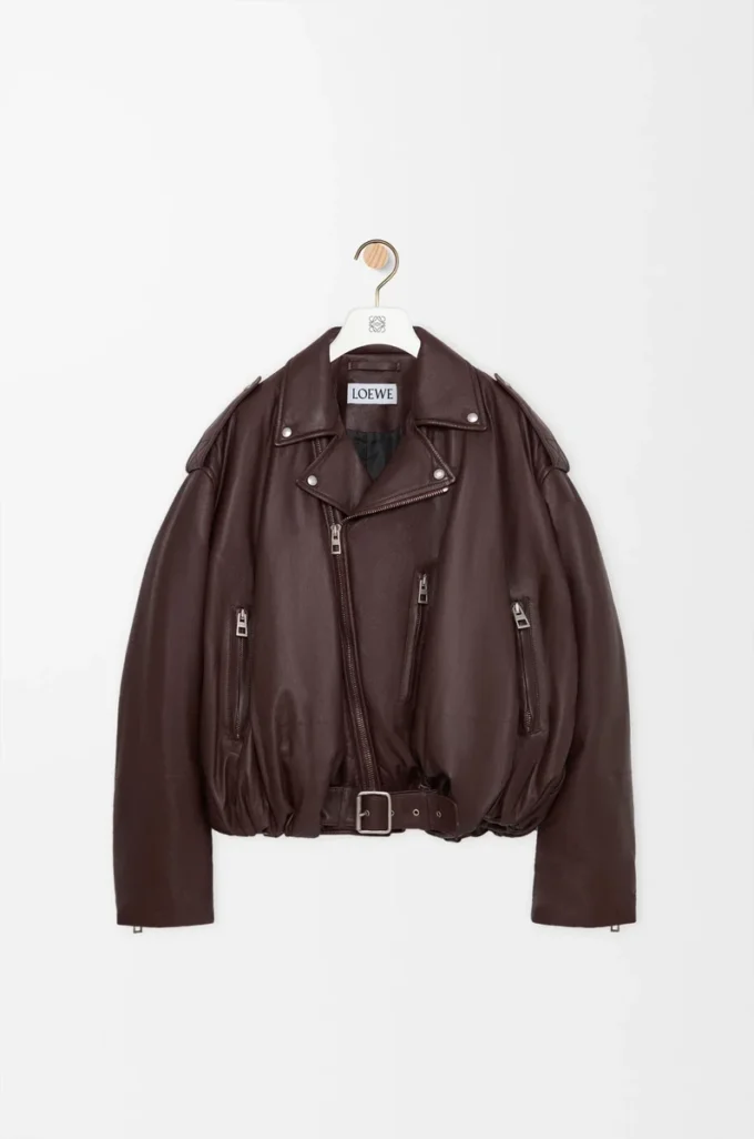 Balloon biker jacket in nappa lambskin Dark Brown Balloon biker jacket in nappa lambskin Dark Brown