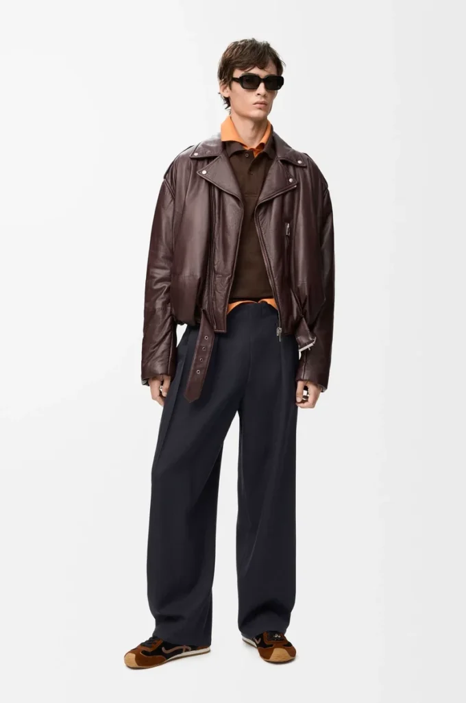 Balloon biker jacket in nappa lambskin Dark Brown Balloon biker jacket in nappa lambskin Dark Brown
