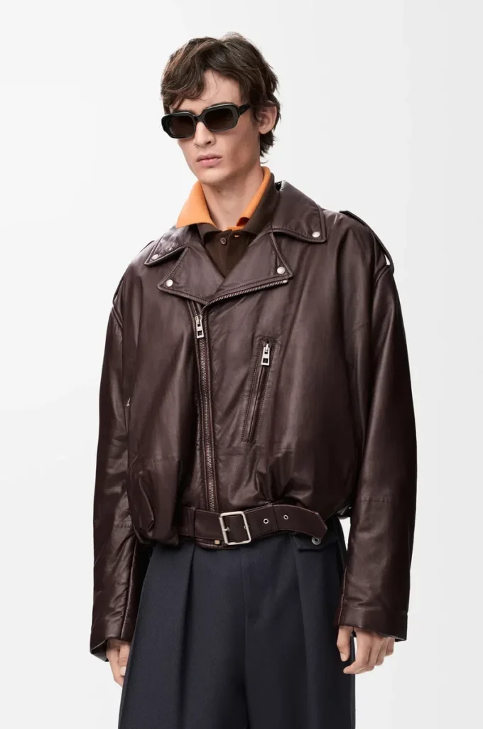 Balloon biker jacket in nappa lambskin Dark Brown Balloon biker jacket in nappa lambskin Dark Brown