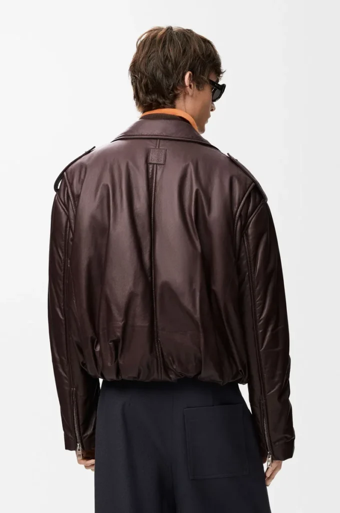Balloon biker jacket in nappa lambskin Dark Brown Balloon biker jacket in nappa lambskin Dark Brown