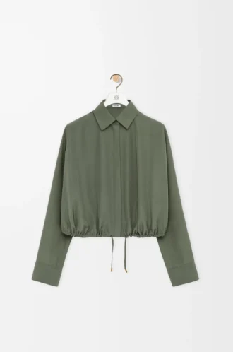 Balloon shirt in silk Khaki Green