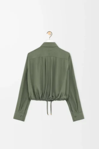 Balloon shirt in silk Khaki Green