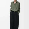 Balloon shirt in silk Khaki Green Balloon shirt in silk Khaki Green