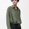 Balloon shirt in silk Khaki Green Balloon shirt in silk Khaki Green