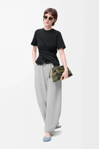 Barrel trousers in suede goatskin Light Grey