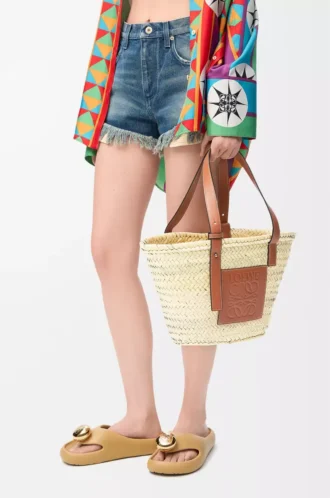 Basket bag in palm leaf and calfskin Natural/Tan