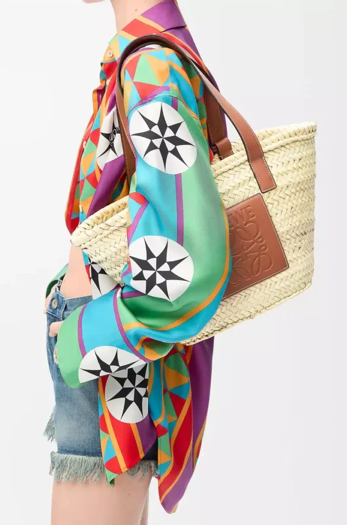 Basket bag in palm leaf and calfskin Natural/Tan