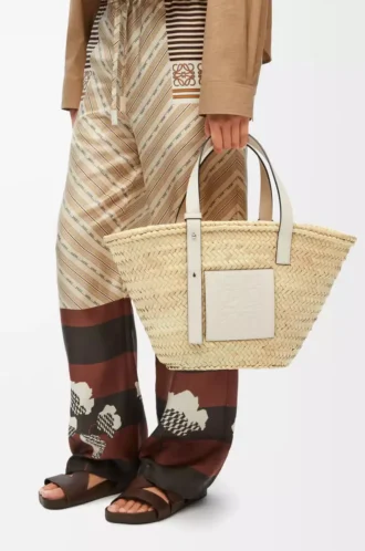 Basket bag in palm leaf and calfskin Natural/White