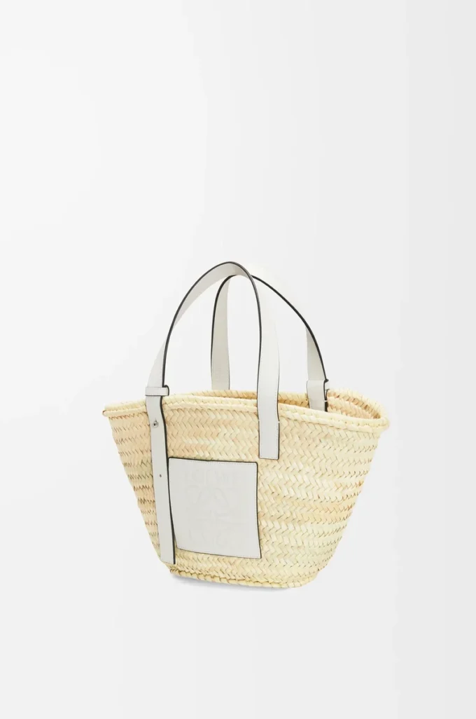 Basket bag in palm leaf and calfskin Natural/White
