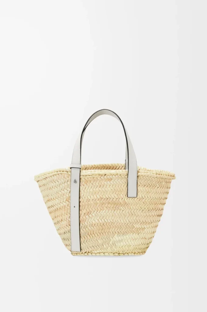 Basket bag in palm leaf and calfskin Natural/White