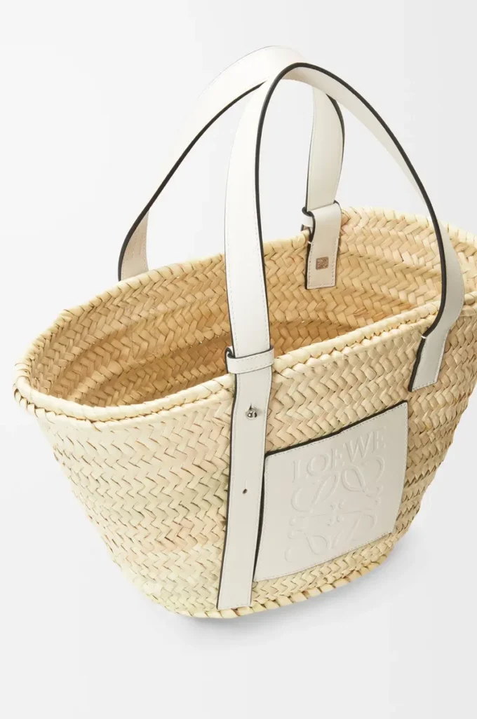 Basket bag in palm leaf and calfskin Natural/White