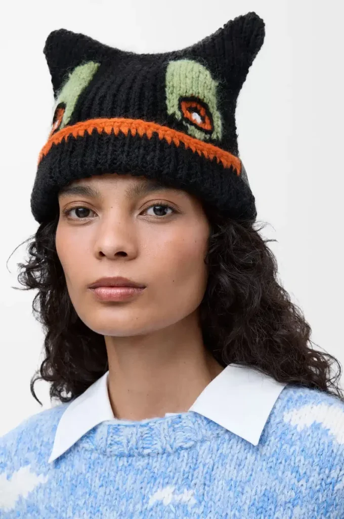 Beanie in wool, alpaca and mohair blend Black