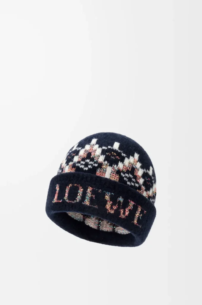 Beanie in wool blend Navy/Multicolor