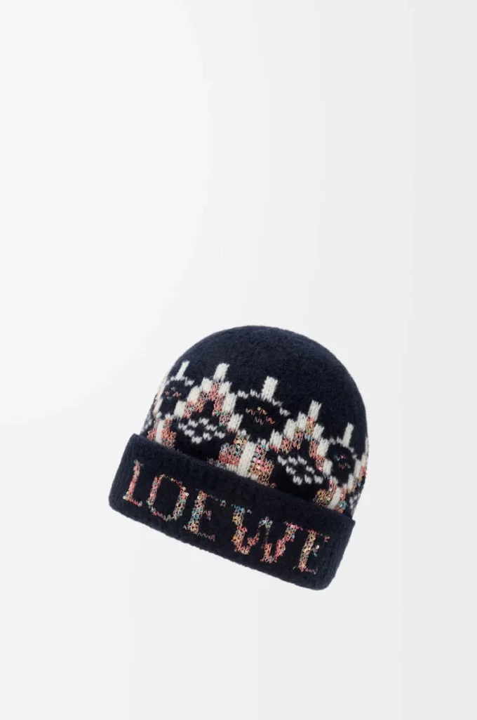Beanie in wool blend Navy/Multicolor