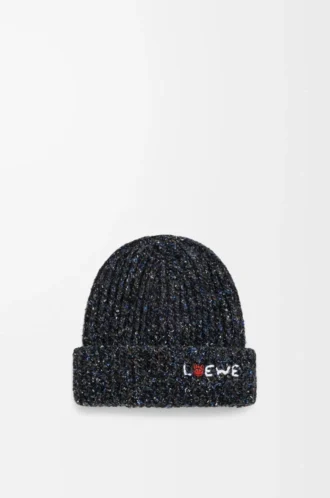 Beanie in wool, silk and alpaca blend Black Melange