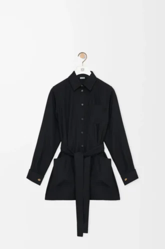 Belted blouse in silk Black
