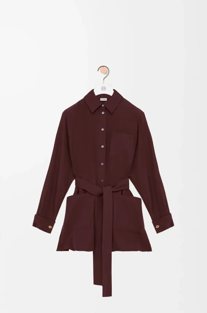 Belted blouse in silk Burgundy