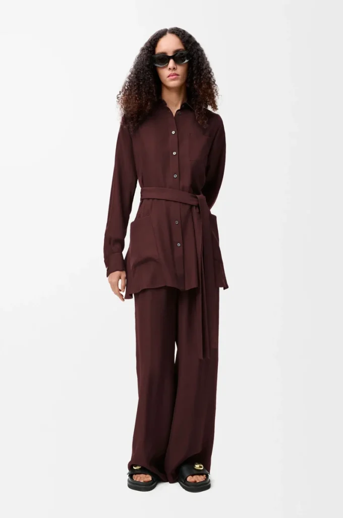 Belted blouse in silk Burgundy