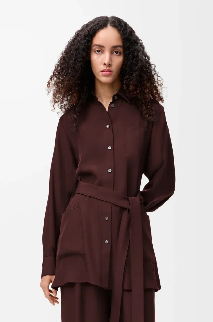 Belted blouse in silk Burgundy