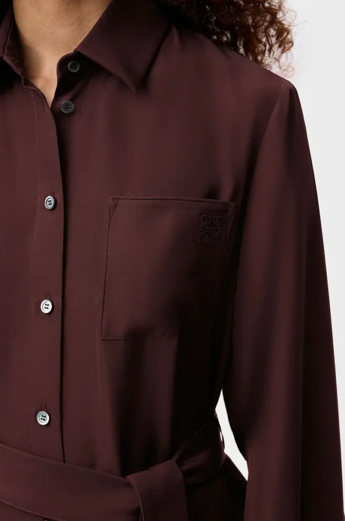 Belted blouse in silk Burgundy