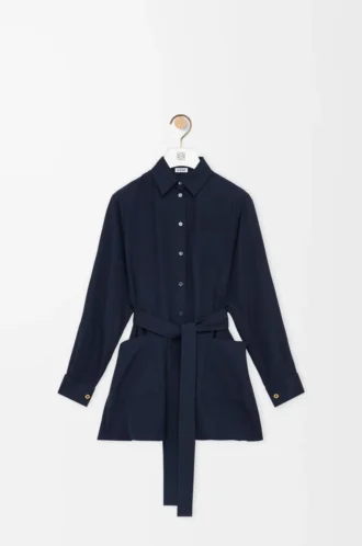 Belted blouse in silk Navy Blue