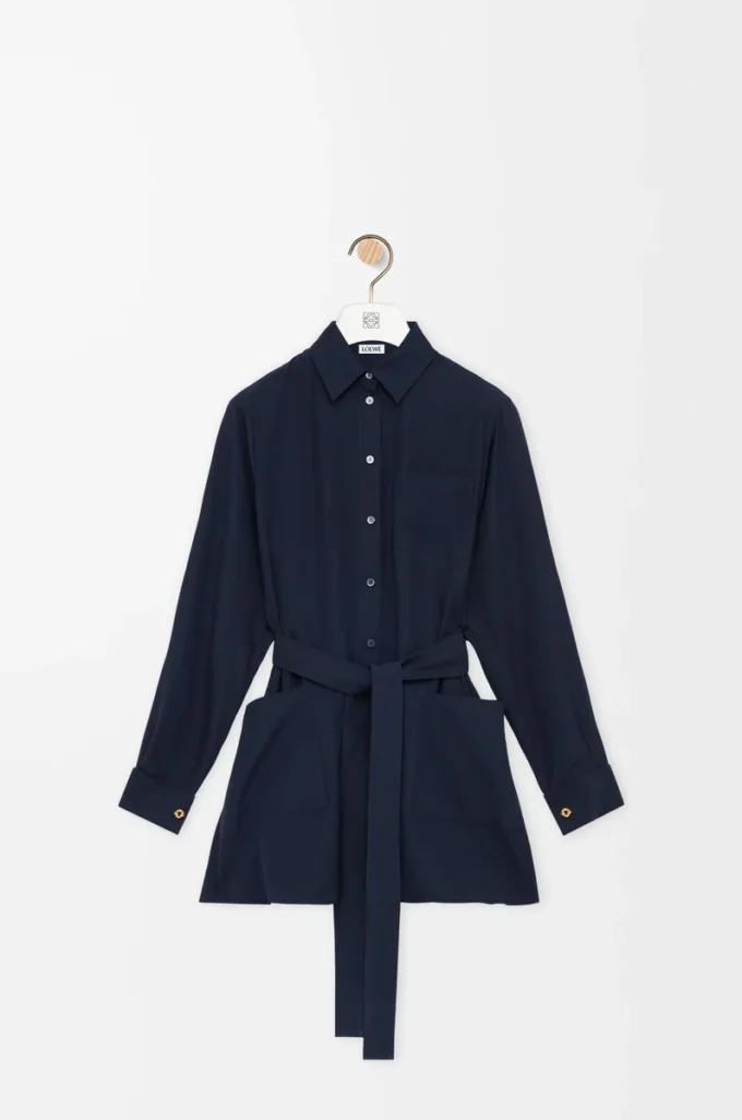 Belted blouse in silk Navy Blue Belted blouse in silk Navy Blue