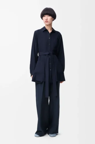 Belted blouse in silk Navy Blue
