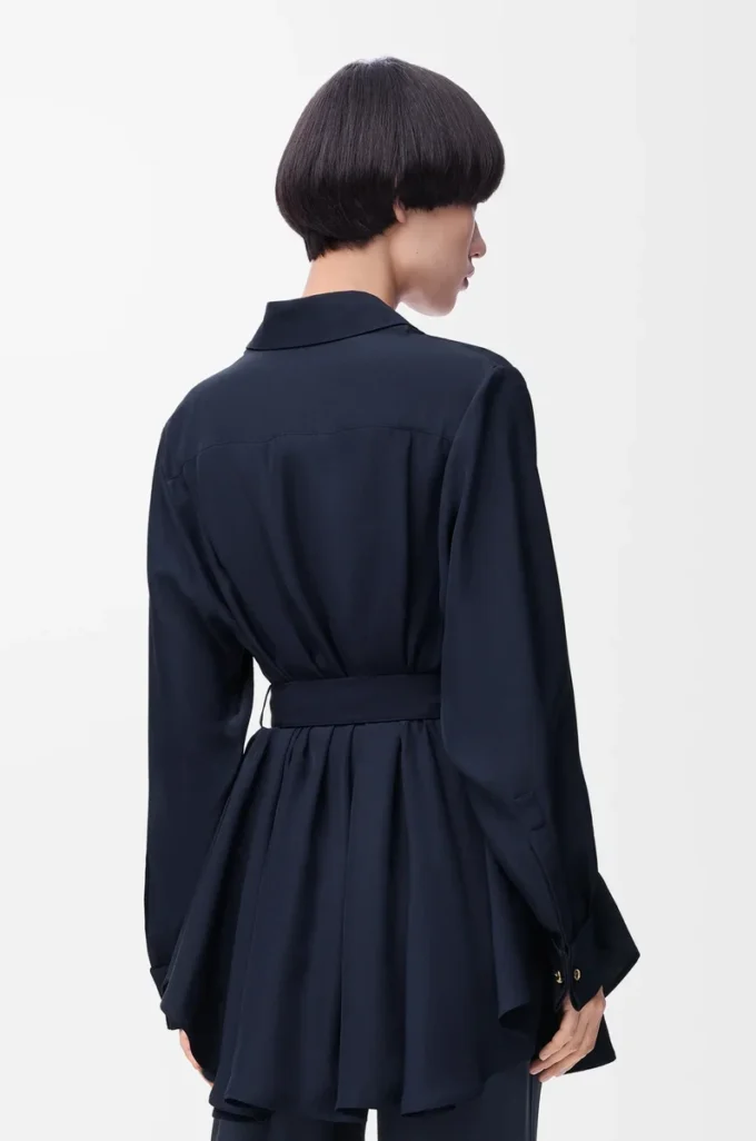 Belted blouse in silk Navy Blue Belted blouse in silk Navy Blue