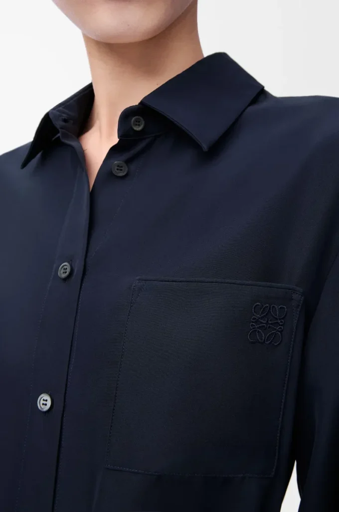 Belted blouse in silk Navy Blue Belted blouse in silk Navy Blue