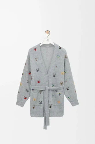Belted cardigan in wool Grey/Multicolor