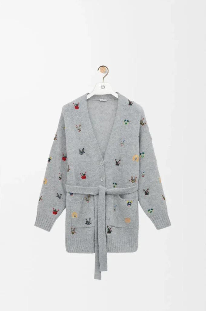 Belted cardigan in wool Grey/Multicolor Belted cardigan in wool Grey/Multicolor