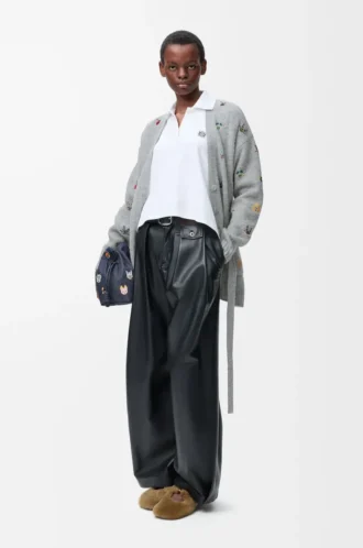 Belted cardigan in wool Grey/Multicolor