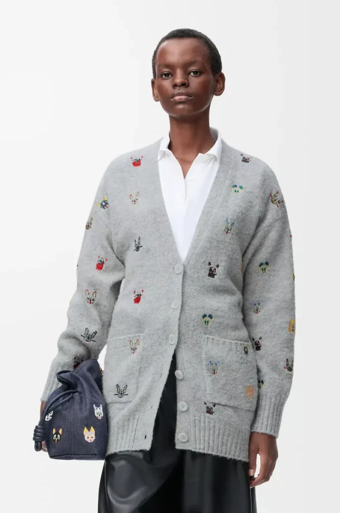 Belted cardigan in wool Grey/Multicolor Belted cardigan in wool Grey/Multicolor
