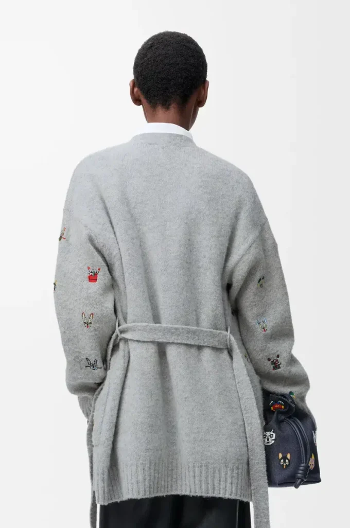 Belted cardigan in wool Grey/Multicolor Belted cardigan in wool Grey/Multicolor