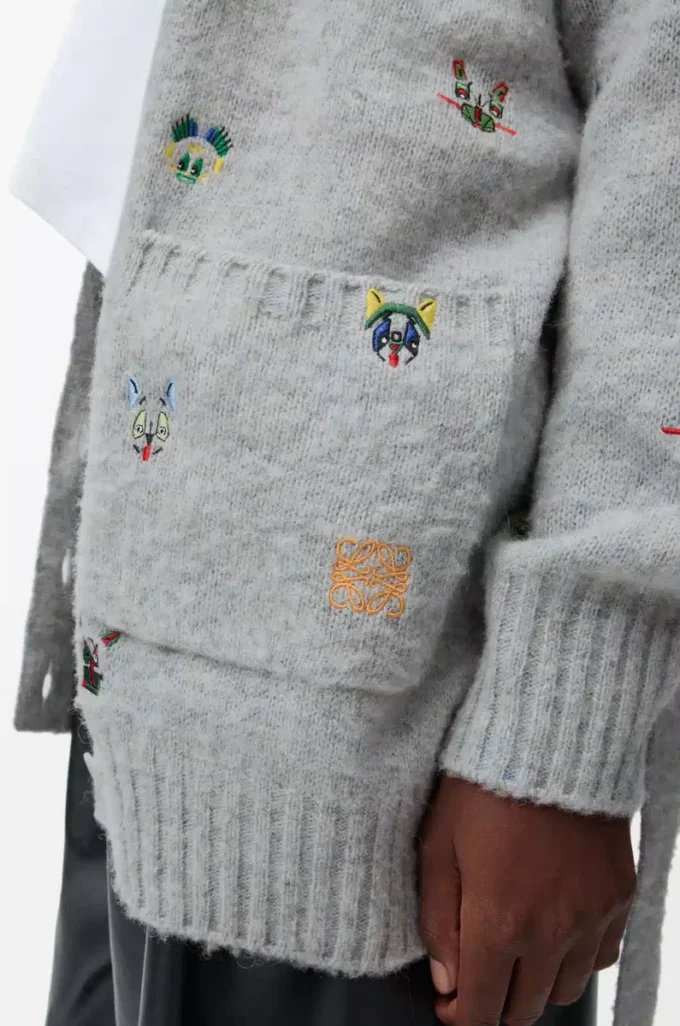 Belted cardigan in wool Grey/Multicolor Belted cardigan in wool Grey/Multicolor