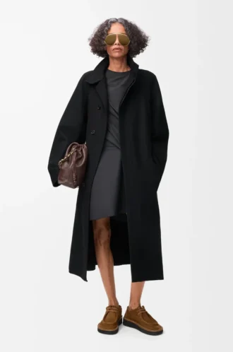 Belted coat in wool and cashmere Black
